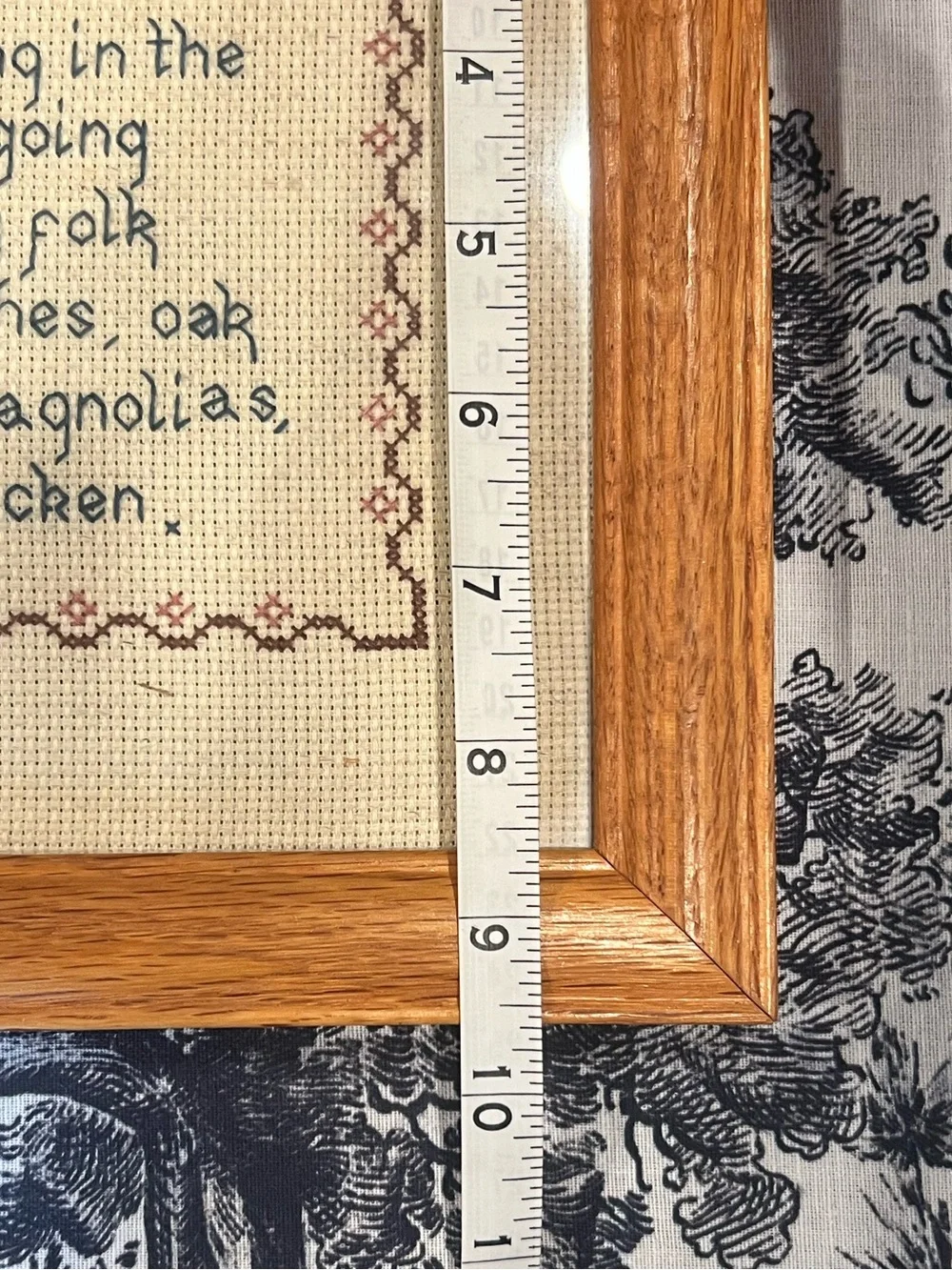 Framed ‘Southerner’ Cross Stitch Wall Art - Blue and Brown